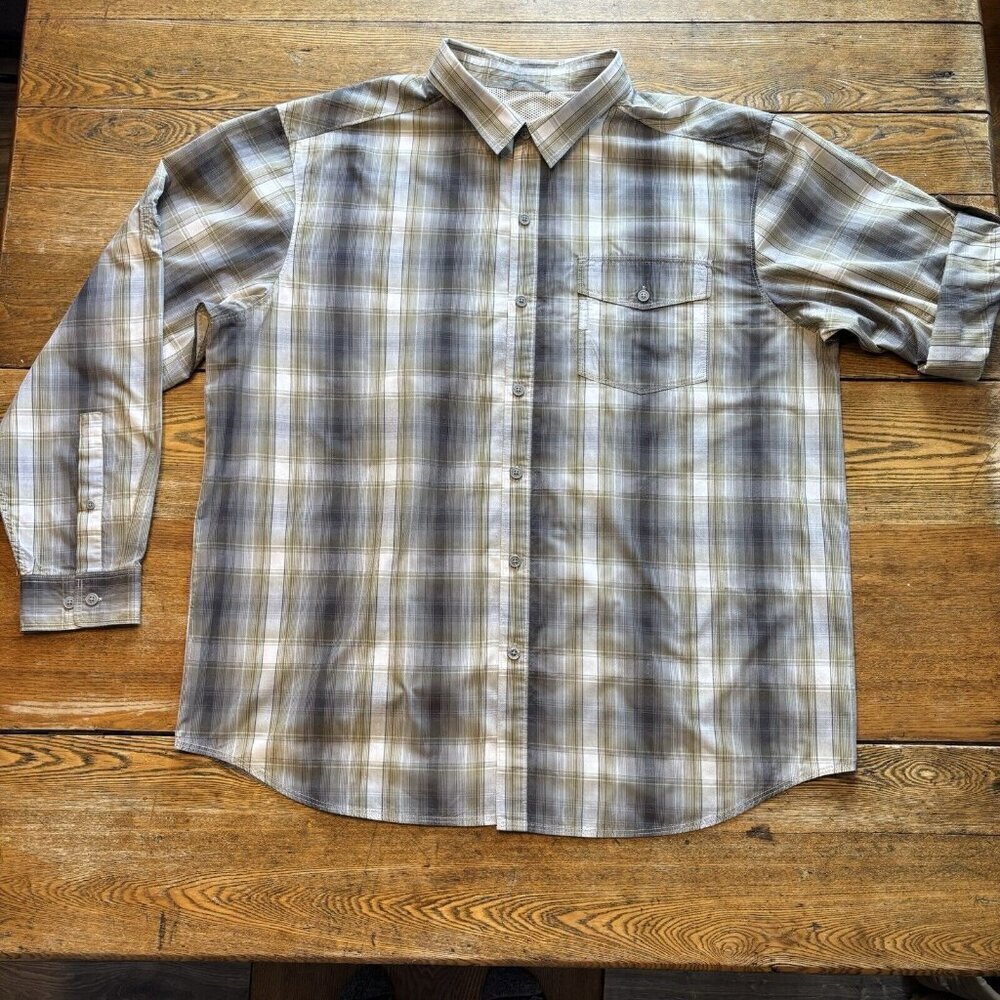 Columbia Long Sleeve Shirt Mens XL Plaid Supplex Nylon‎ Outdoor Fishing Vented